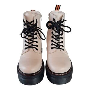 Liliana Cream and Black Lace-Up Boots
